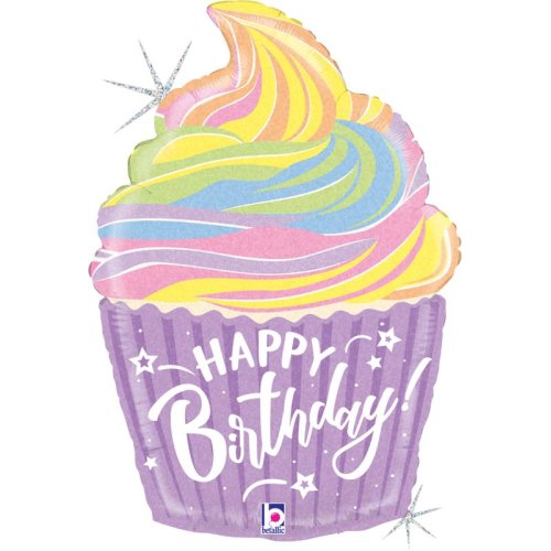 Helium INFLATED Pastel Birthday Cupcake Shape