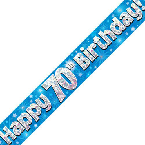 Blue Holographic Happy #70 Birthday Banner