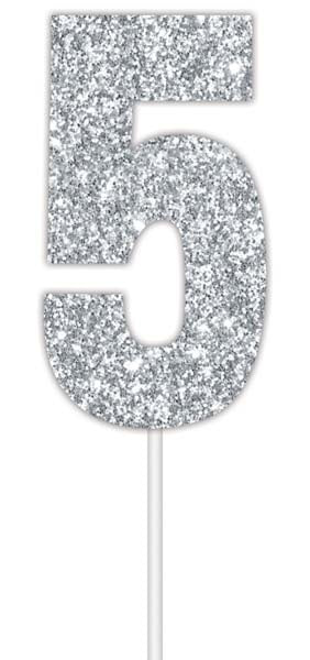 Cake Topper Num Glitter Silver #5
