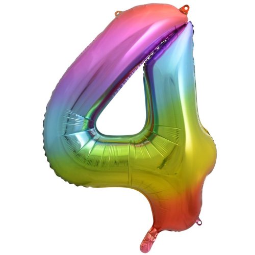 Helium INFLATED Rainbow Splash Number #4 Foil Balloon
