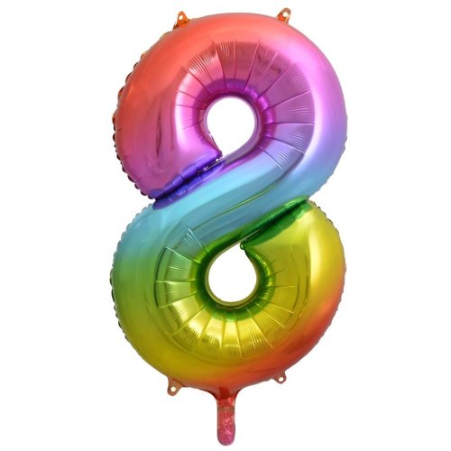 Helium INFLATED Rainbow Splash Number #8 Foil Balloon