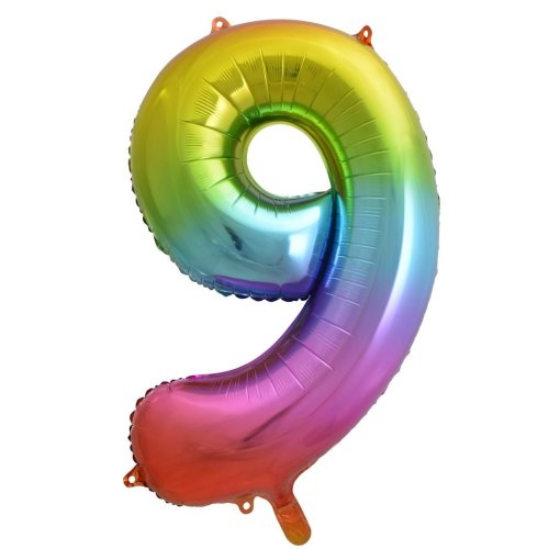 Helium INFLATED Rainbow Splash Number #9 Foil Balloon