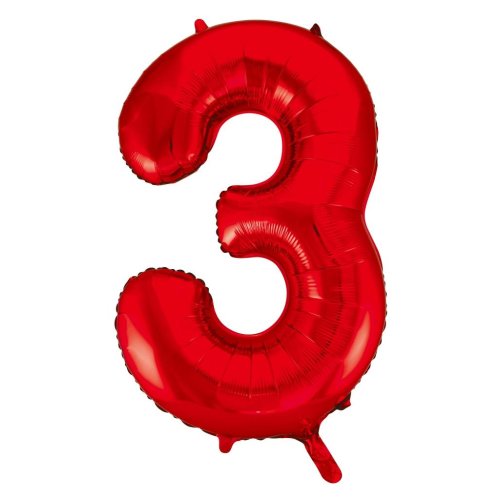Helium INFLATED Red Number #3 Foil Balloon