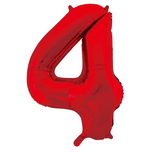 Helium INFLATED Red Number #4 Foil Balloon