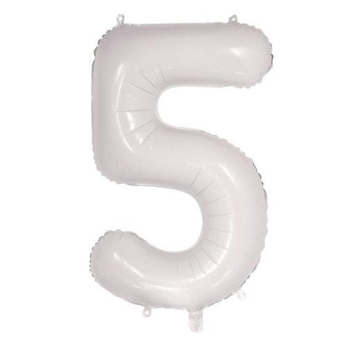 Helium INFLATED White Number #5 Foil Balloon