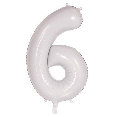 Helium INFLATED White Number #6 Foil Balloon