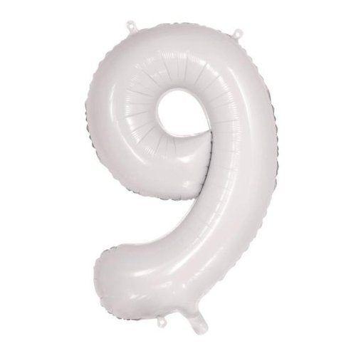 Helium INFLATED White Number #9 Foil Balloon