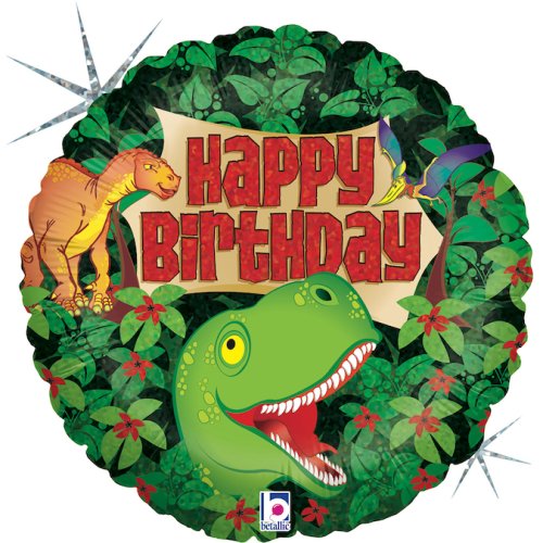 Helium INFLATED Dinosaur Birthday Holographic Round