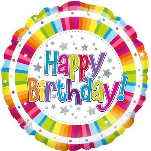 Happy Birthday Bright Stripe - Round