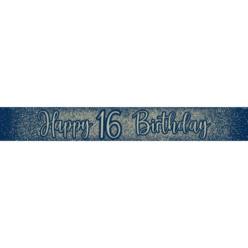 Metallic Glitter Navy Happy #16 Birthday Banner
