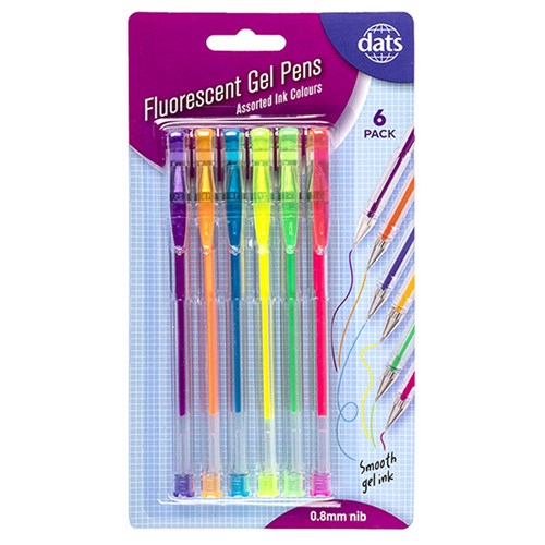 Pen Gel 6pk Mixed Fluro Ink Colours