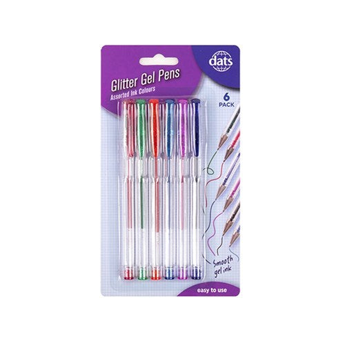 Pen Gel 6pk Mixed Glitter Ink Colours