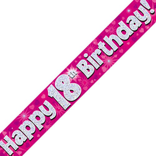 Pink Holographic Happy #18 Birthday Banner