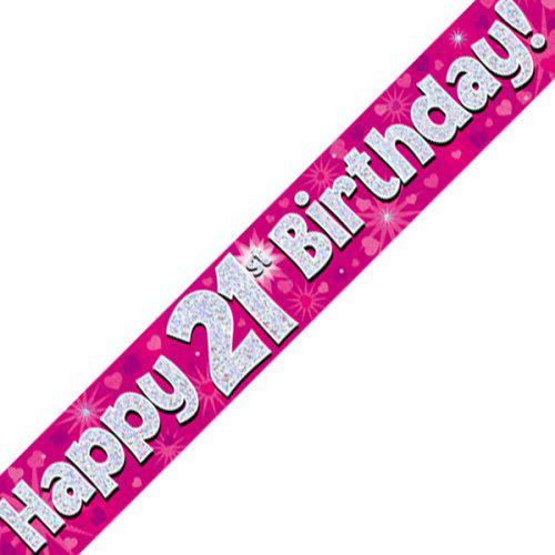 Pink Holographic Happy #21 Birthday Banner