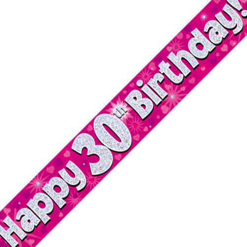 Pink Holographic Happy #30 Birthday Banner