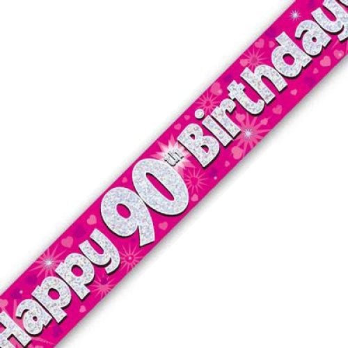 Pink Holographic Happy #90 Birthday Banner