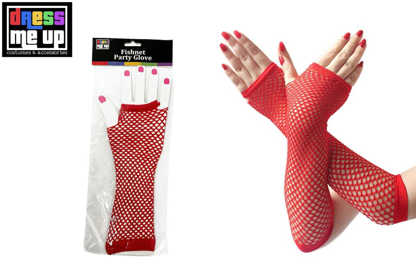 Red Fishnet Gloves 28Cm