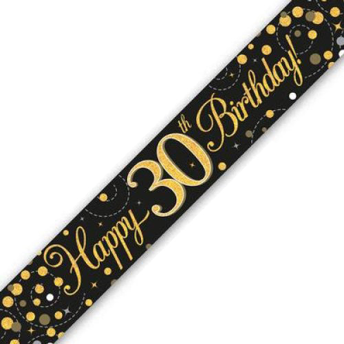 Sparkling Fizz Black & Gold #30 Birthday Banner