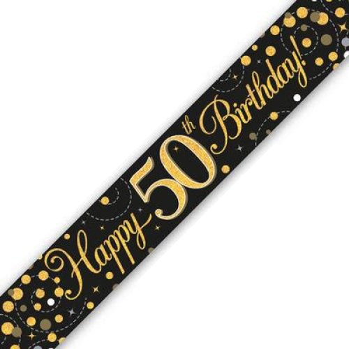 Sparkling Fizz Black & Gold #50 Birthday Banner