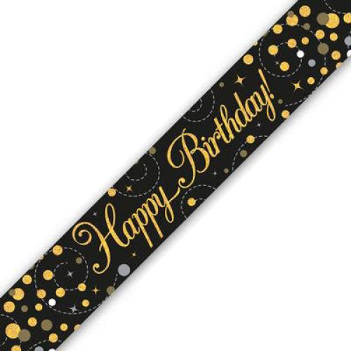 Sparkling Fizz Black & Gold Happy Birthday Banner