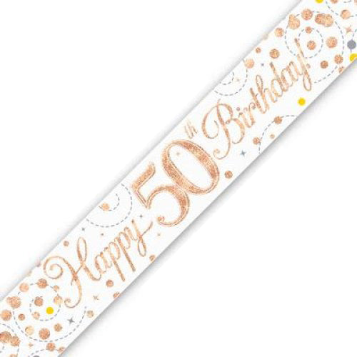 Sparkling Fizz Rose Gold #50 Birthday Banner