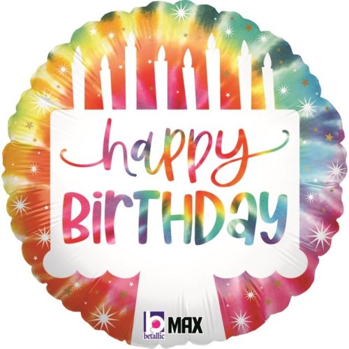 Helium INFLATED Tie-Dye Cake Birthday Round