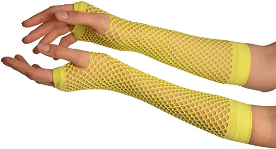 Yellow Fishnet Gloves 28Cm