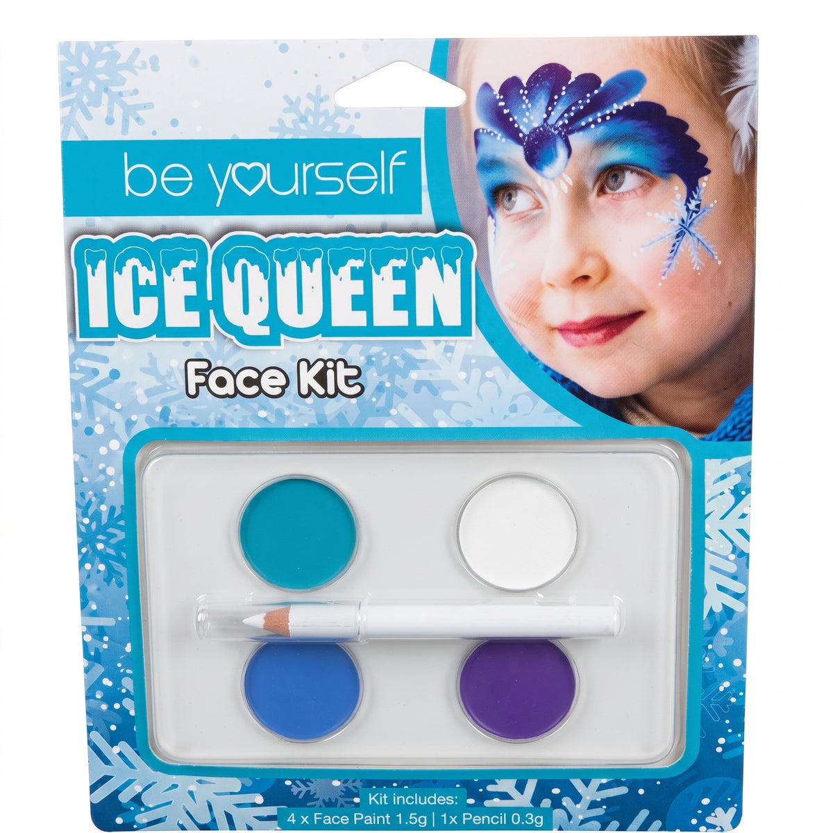 Ice Queen face paint kit with face paints and applicator in blister pack