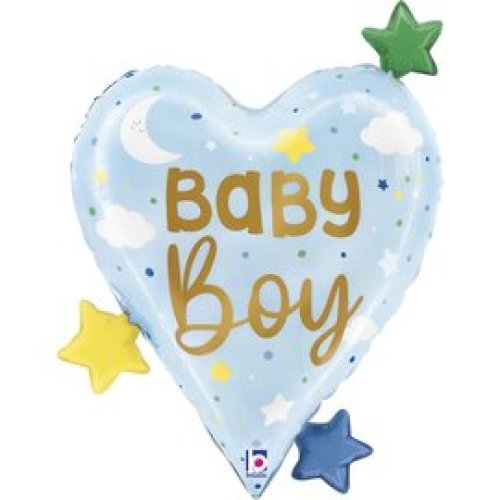Helium INFLATED Baby Boy Heart Stars Shape