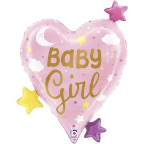 Helium INFLATED Baby Girl Heart Stars Shape