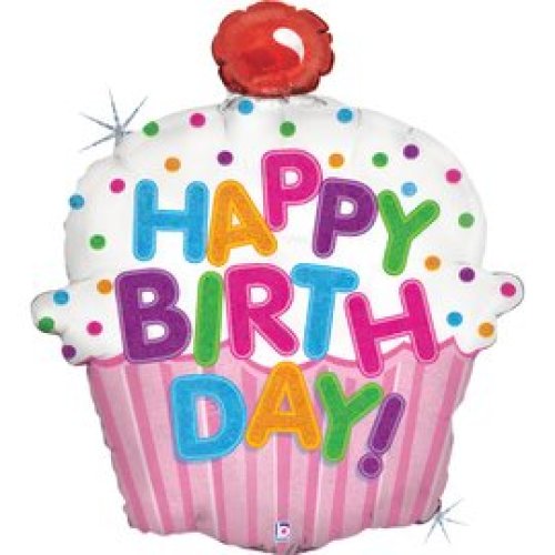 Helium INFLATED Happy Birthday Cupcake Shape