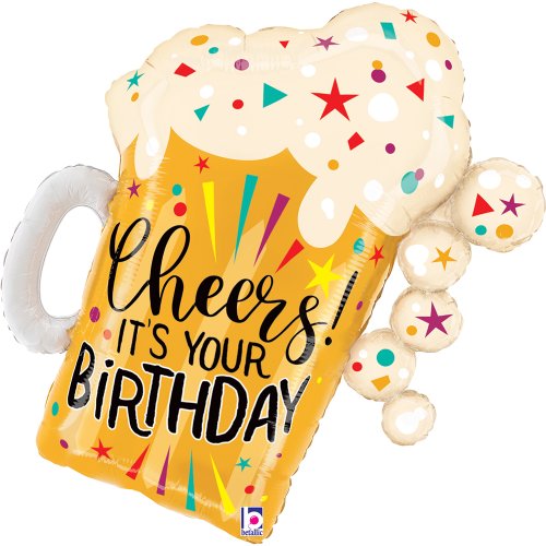 Helium INFLATED Birthday Fun Confetti Beer Shape