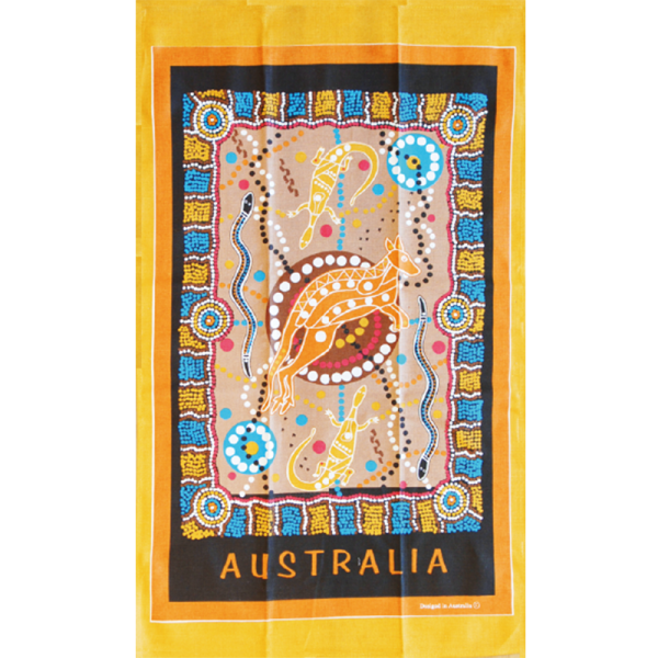Australian Souvenir Cotton Tea Towel - Aboriginal Design