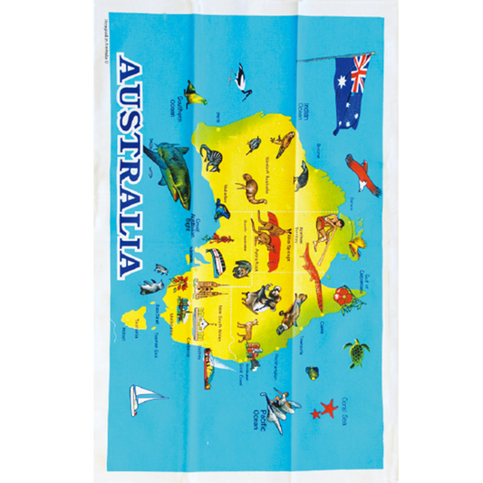 Australian Souvenir Cotton Tea Towel - Map Design Blue Color