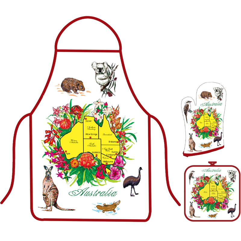 Australian Souvenir Ketchen Set (Apron, Glove & Mit) - Wildlife Design
