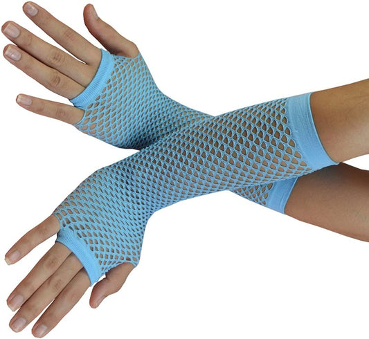 Blue Fishnet Gloves 28Cm