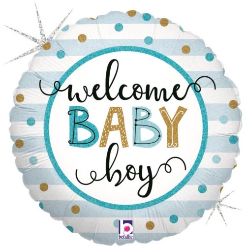 Helium INFLATED Baby Boy Stripes Round