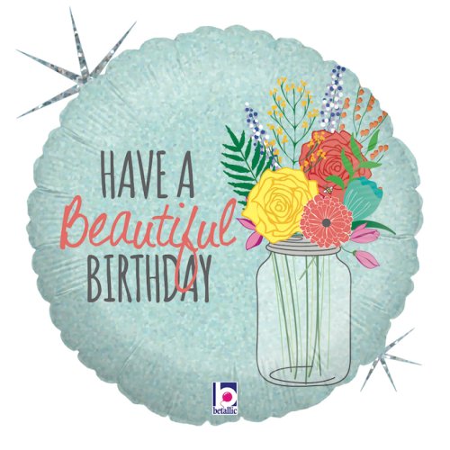 Helium INFLATED Beautiful Birthday Holographic Round