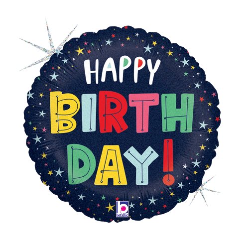 Helium INFLATED Birthday Colorful Stars Holographic Round