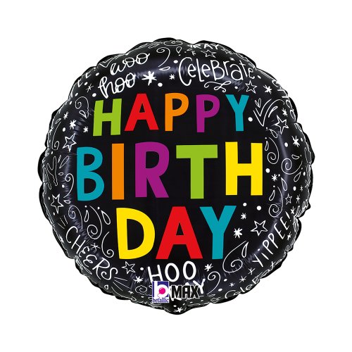 Helium INFLATED Birthday Doodles 18 inch Round