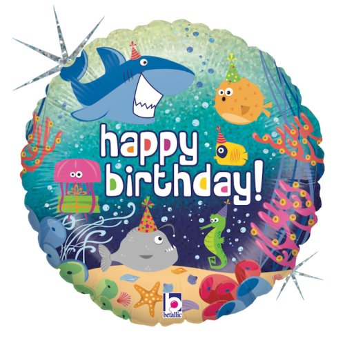 Helium INFLATED Birthday Ocean Holographic Round
