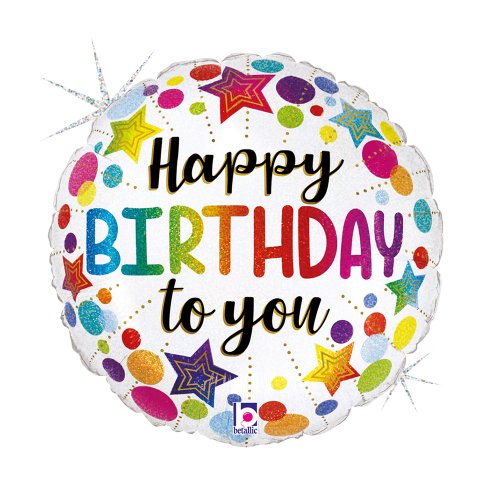 Helium INFLATED Birthday Stars & Dots Holographic Round