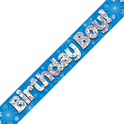 Blue Holographic Birthday Boy Banner