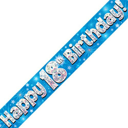 Blue Holographic Happy #18 Birthday Banner