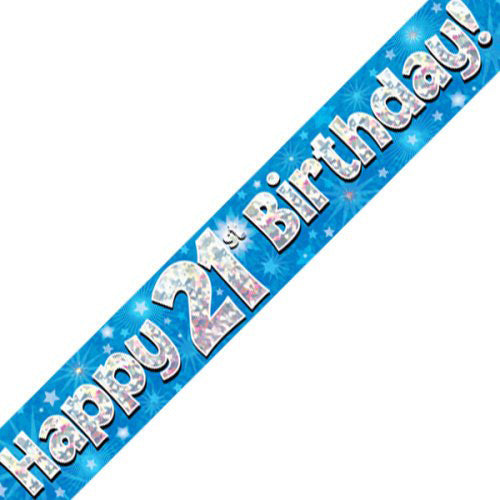 Blue Holographic Happy #21 Birthday Banner