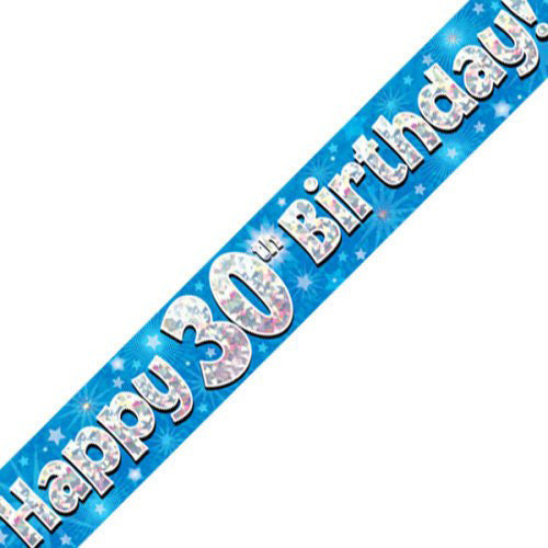 Blue Holographic Happy #30 Birthday Banner