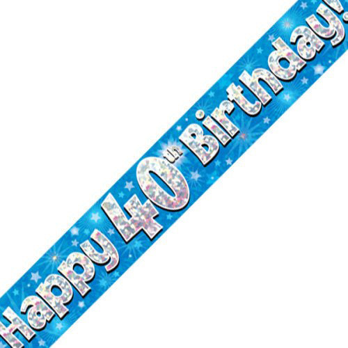 Blue Holographic Happy #40 Birthday Banner