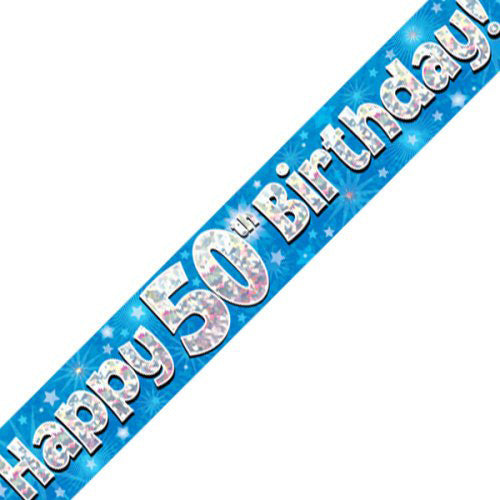 Blue Holographic Happy #50 Birthday Banner