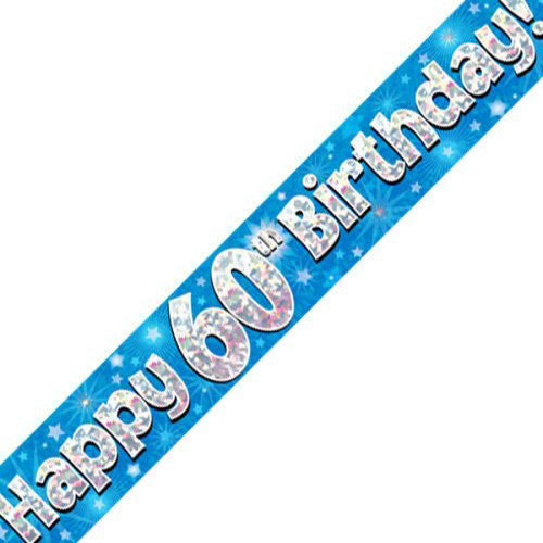 Blue Holographic Happy #60 Birthday Banner