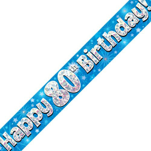 Blue Holographic Happy #80 Birthday Banner